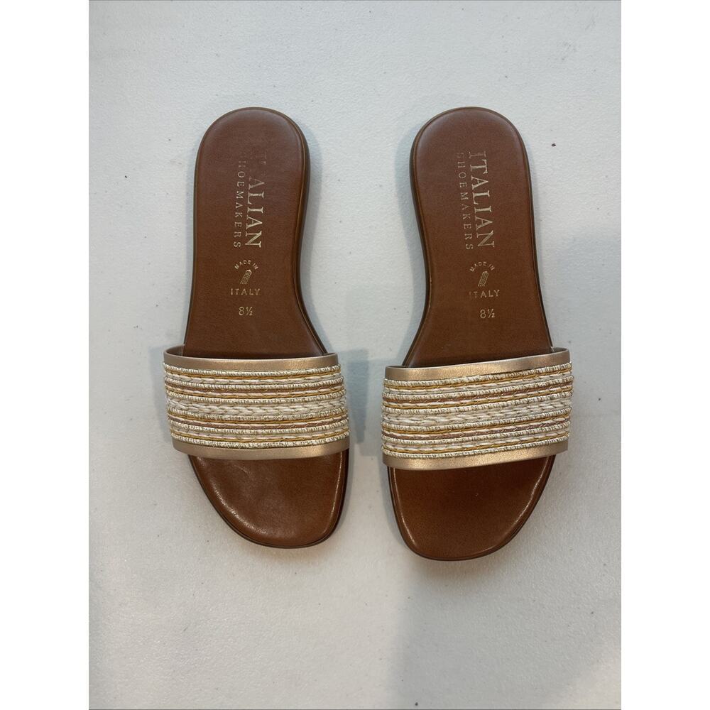 Italian Shoemakers Women Sz 8.5 Gold Slip On Sandals Flat Sparkle Silver Travel